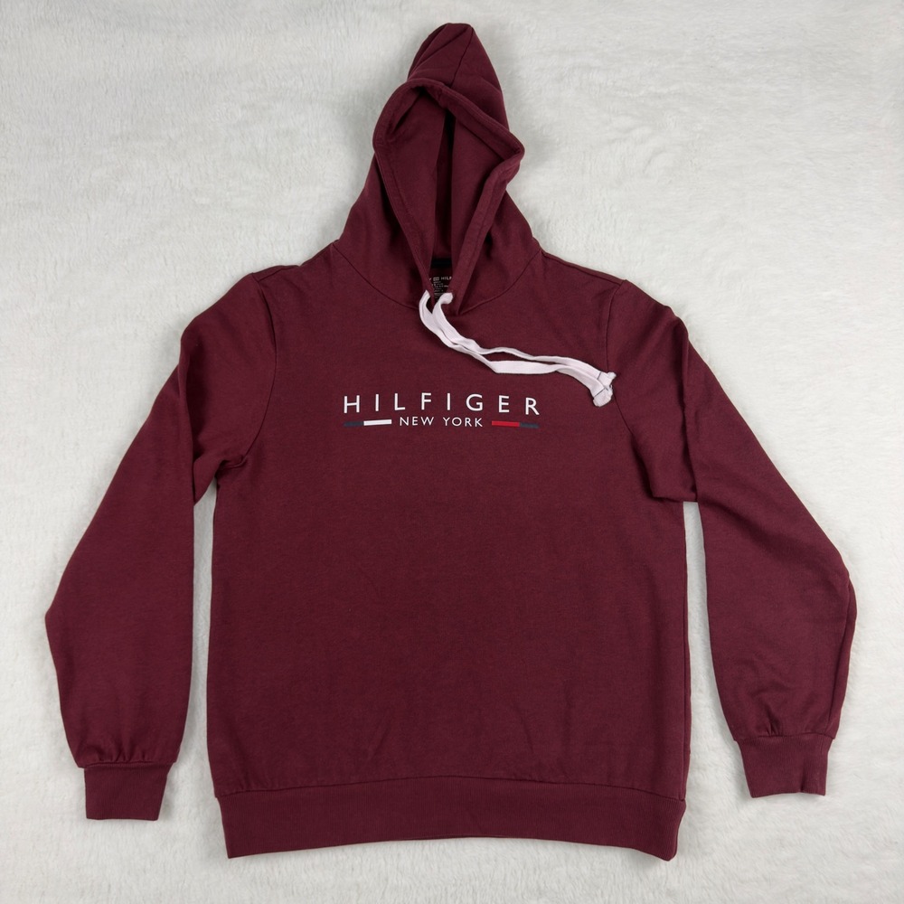 Tommy Hilfiger New York Graphic Hoodie Mens Small Burgundy Pullover 09T4526